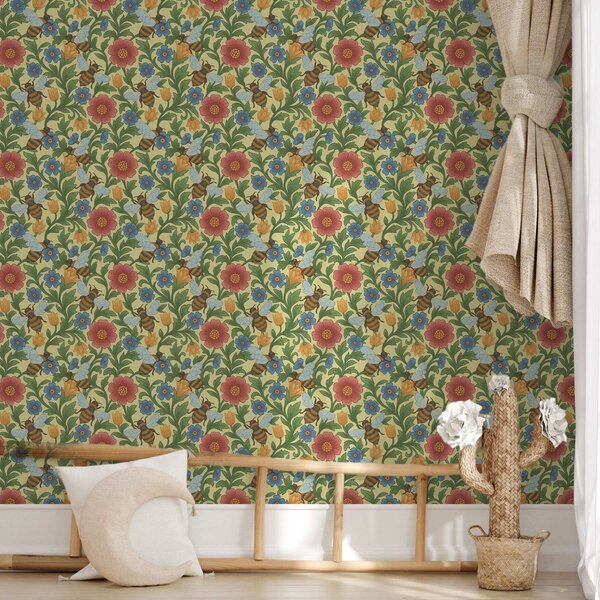Tapet Flori luminoase cu albine mari, Tapet flori, a00315 : Uwalls.ro