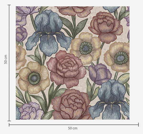 Tapet Ilustrații florale mari cu iriși și bujori, Tapet flori, a00325 : Uwalls.ro