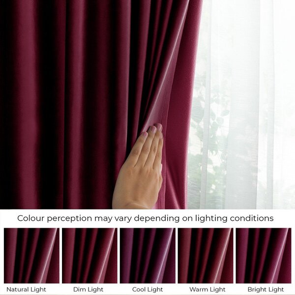 Draperie burgundy dimout (semi-opacă) din catifea 140x245 cm Pleat – Restilo
