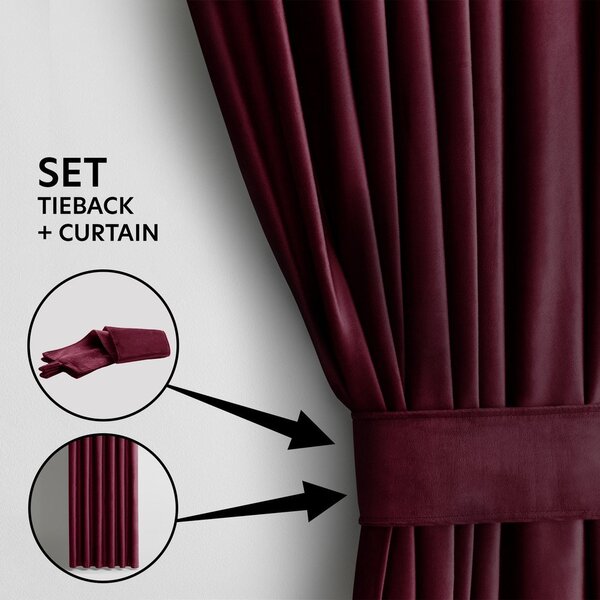 Draperie burgundy dimout (semi-opacă) din catifea 140x245 cm Pleat – Restilo