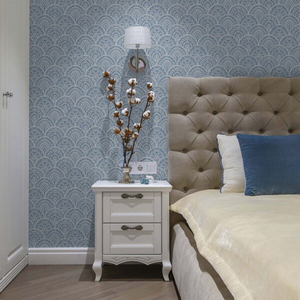 Tapet Ornament albastru cu arcuri și modele, Tapet flori, a00332 : Uwalls.ro