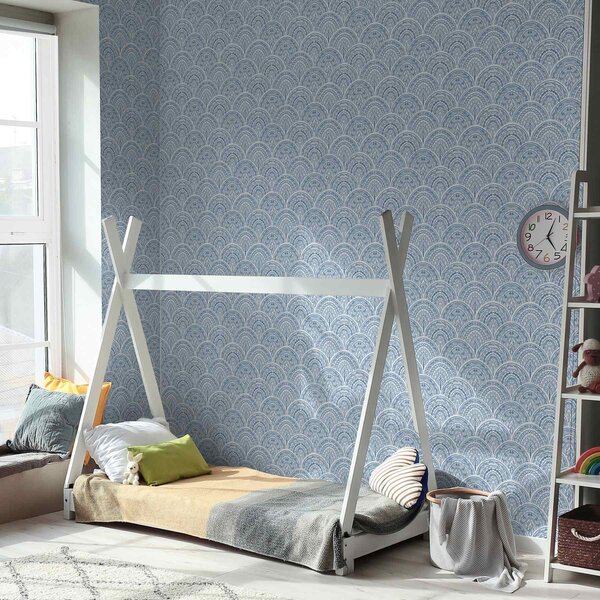 Tapet Ornament albastru cu arcuri și modele, Tapet flori, a00332 : Uwalls.ro