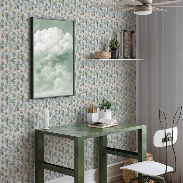 Tapet Model botanic cu anghinare și frunze tropicale, Tapet flori, a00340 : Uwalls.ro