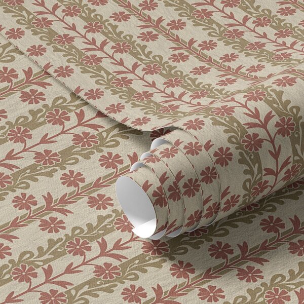 Tapet Ornament dungat cu flori roșii, Tapet flori, a00341 : Uwalls.ro