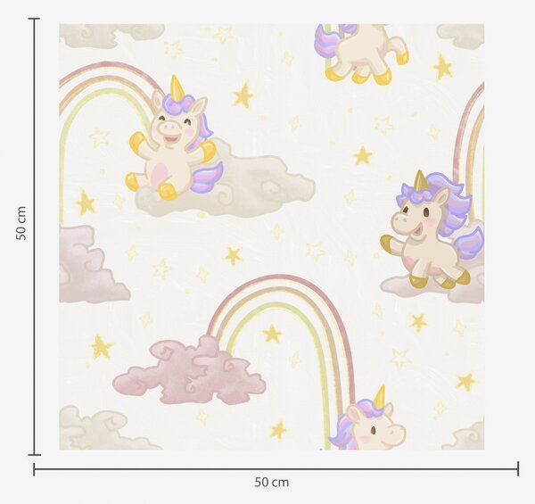 Tapet Unicorn drăguț cu curcubee și stele, Tapet pentru copii, a00339 : Uwalls.ro
