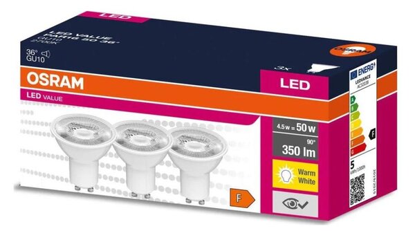 SET 3x bec LED Osram PAR16 GU10/4,5W/230V 2700K