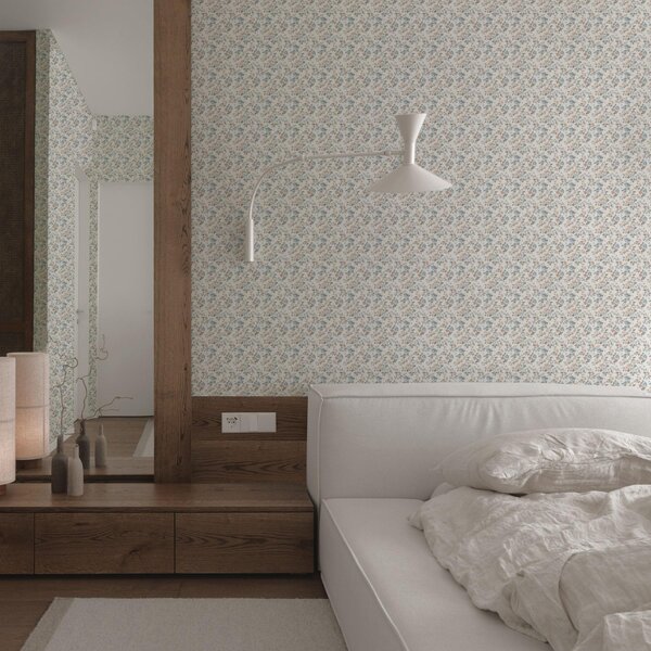 Tapet Ornament floral mic în tonuri de albastru și coral, Tapet flori, a00347 : Uwalls.ro