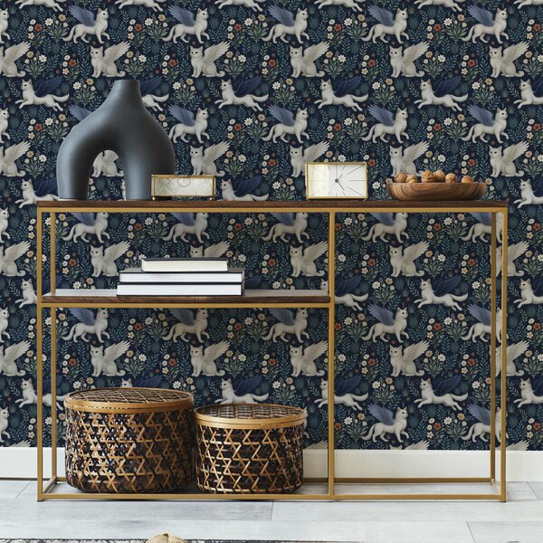 Tapet Fantasy pisici cu aripi printre flori, Tapet modern, a00408 : Uwalls.ro