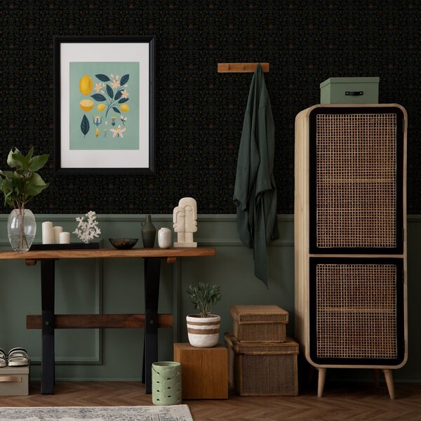 Tapet Ornament întunecat cu plante în stil clasic, Tapet flori, a00412 : Uwalls.ro