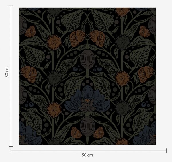 Tapet Ornament floral închis cu accente portocalii, Tapet flori, a00411 : Uwalls.ro