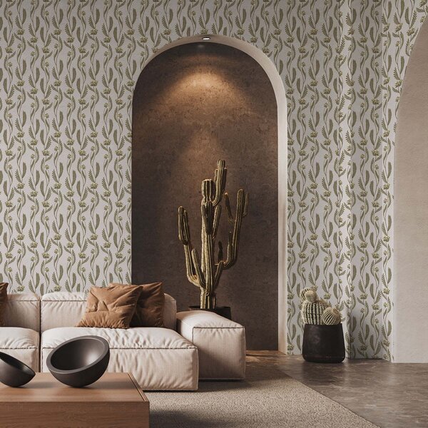 Tapet Ornament vertical cu flori albe pe un fundal roz, Tapet flori, a00476 : Uwalls.ro