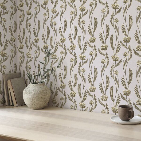Tapet Ornament vertical cu flori albe pe un fundal roz, Tapet flori, a00476 : Uwalls.ro