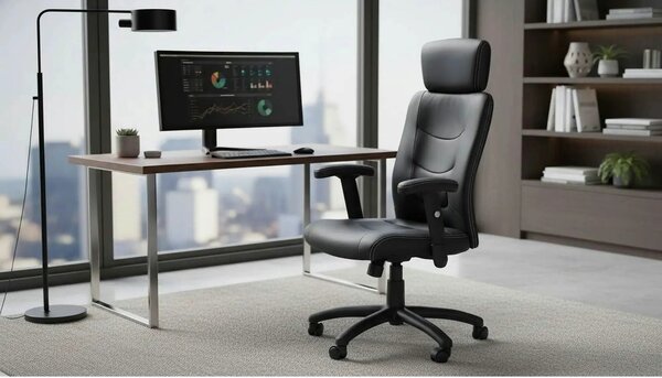 Scaun de birou STILO, negru, piele ecologica, 66x62x116/125 cm