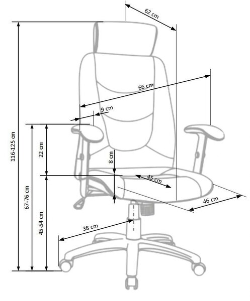 Scaun de birou STILO, negru, piele ecologica, 66x62x116/125 cm