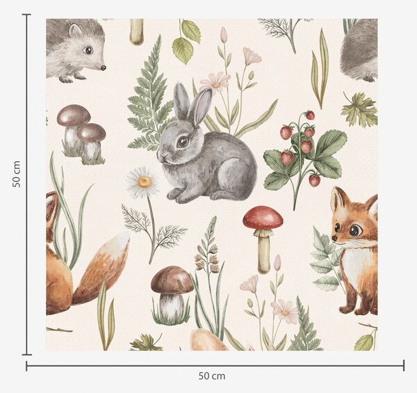 Tapet Animale de pădure, ciuperci și plante în stil de basm, Tapet pentru copii, a00477 : Uwalls.ro
