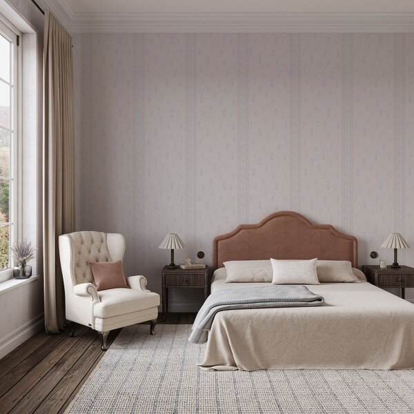 Tapet Fundal roz cu flori albastre delicate și margine, Tapet flori, a00484 : Uwalls.ro