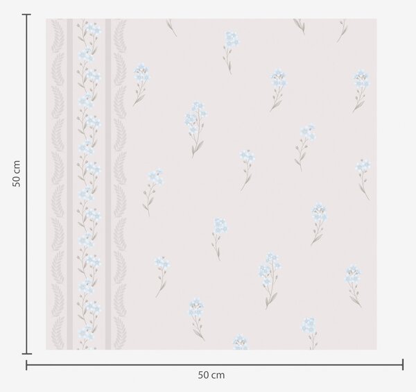 Tapet Fundal roz cu flori albastre delicate și margine, Tapet flori, a00484 : Uwalls.ro