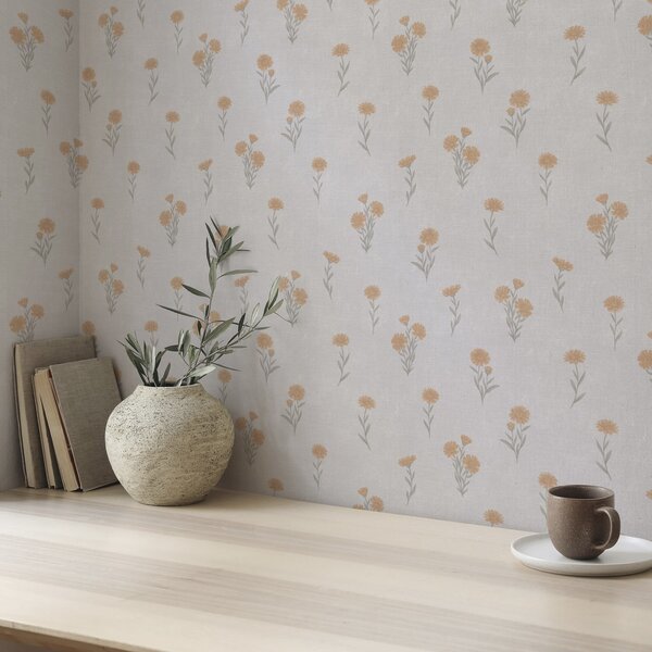 Tapet Flori mici portocalii pe un fundal gri deschis, Tapet flori, a00486 : Uwalls.ro