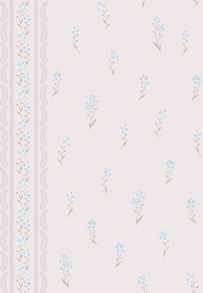 Tapet Fundal roz cu flori albastre delicate și margine, Tapet flori, a00484 : Uwalls.ro