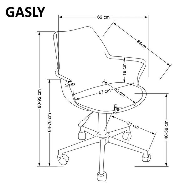 Scaun birou GASLY, alb, piele ecologica, 62x64x80/92 cm