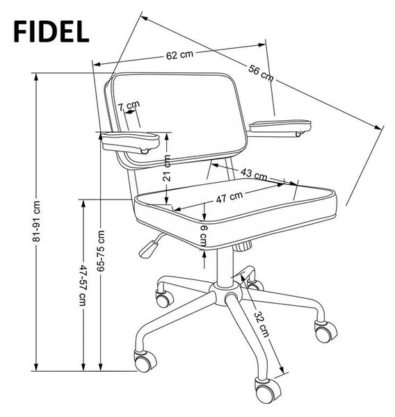Scaun birou FIDEL, gri/negru, stofa clasica/metal, 62x56x81/91 cm