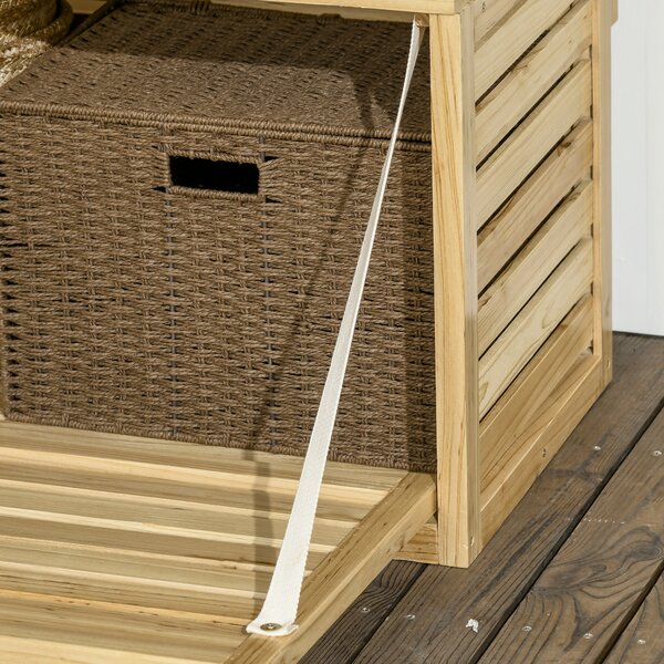 Outsunny Bancă de Depozitare pentru Grădină din Lemn de Brad cu Spalier Integrat și 4 Rafturi, Bancă de Depozitare Exterior Impermeabilă cu Închidere Magnetică, 80x45x160 cm, Culoare Lemn | Aosom Romania