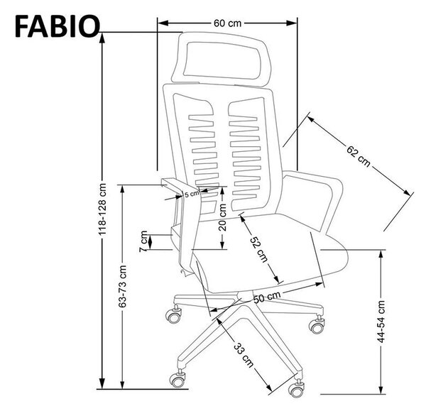 Scaun birou FABIO, negru, stofa clasica, 60x62x118/128 cm