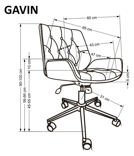 Scaun birou GAVIN, nuc/negru, piele ecologica/metal, 60x65x90/100 cm