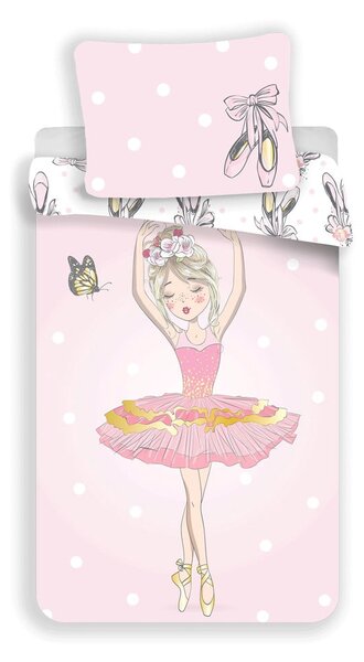 Lenjerie de pat pentru copii roz din bumbac pentru pat de o persoană 140x200 cm Ballerina – Jerry Fabrics