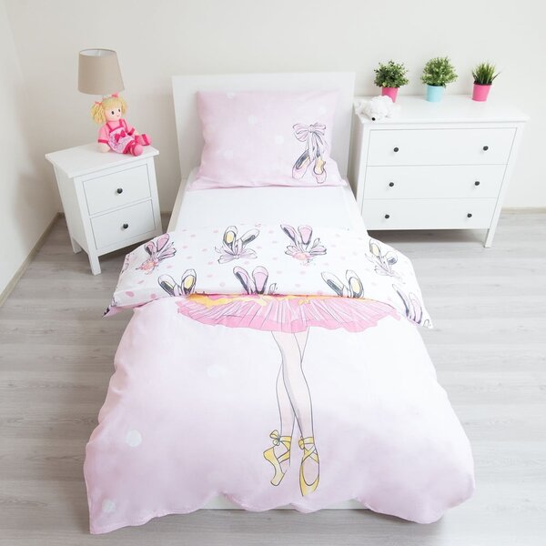 Lenjerie de pat pentru copii roz din bumbac pentru pat de o persoană 140x200 cm Ballerina – Jerry Fabrics