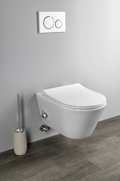 Sapho Sapho, WC suspendat AVVA PORTO Rimless, robinet integrat și spray bideu 35,5x53 cm, alb, 100315