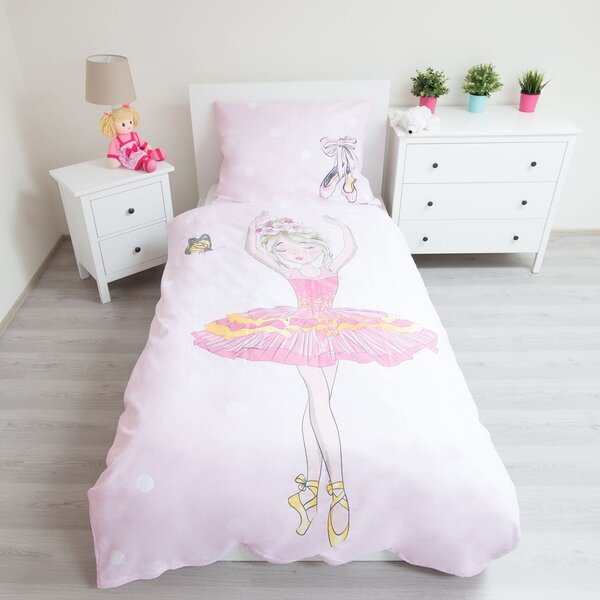 Lenjerie de pat pentru copii roz din bumbac pentru pat de o persoană 140x200 cm Ballerina – Jerry Fabrics