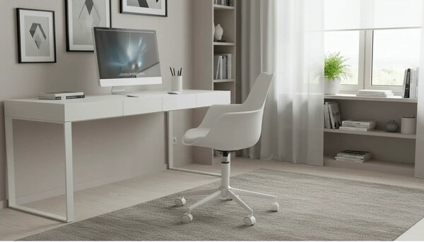 Scaun birou GASLY, alb, piele ecologica, 62x64x80/92 cm