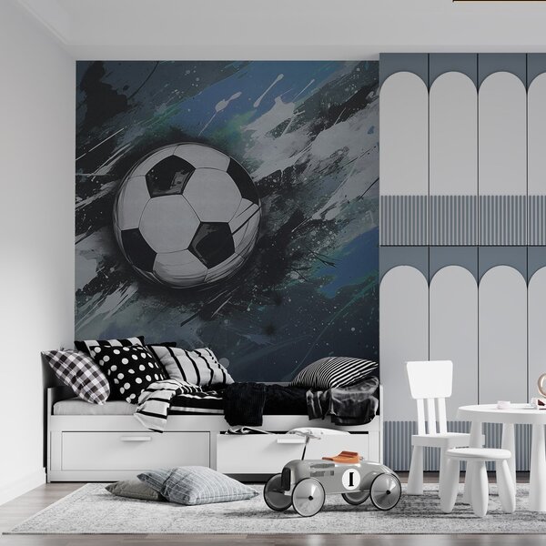 Tapet Minge de fotbal cu graffiti neclare în fundal, Fototapet pentru camera unui adolescent, Fototapet Fotbal, w04467v1 : Uwalls.ro