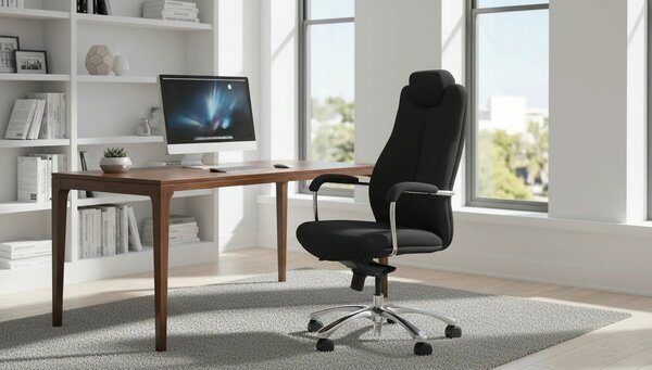 Scaun birou Sonata XXL, negru/crom, stofa clasica/metal, 51x54x119/129