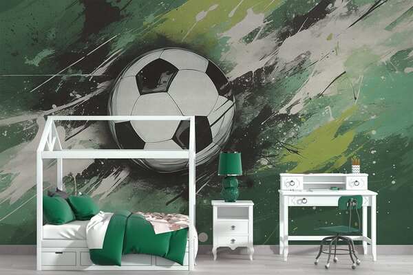 Tapet Minge de fotbal cu graffiti neclare în fundal, Fototapet pentru camera unui adolescent, Fototapet Fotbal, w04467 : Uwalls.ro