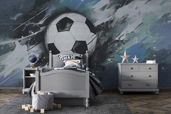 Tapet Minge de fotbal cu graffiti neclare în fundal, Fototapet pentru camera unui adolescent, Fototapet Fotbal, w04467v1 : Uwalls.ro