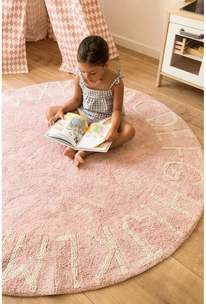 Covor pentru copii roz deschis lavabil/țesut manual din bumbac ø150 cm ABC Vintage Nude – Lorena Canals