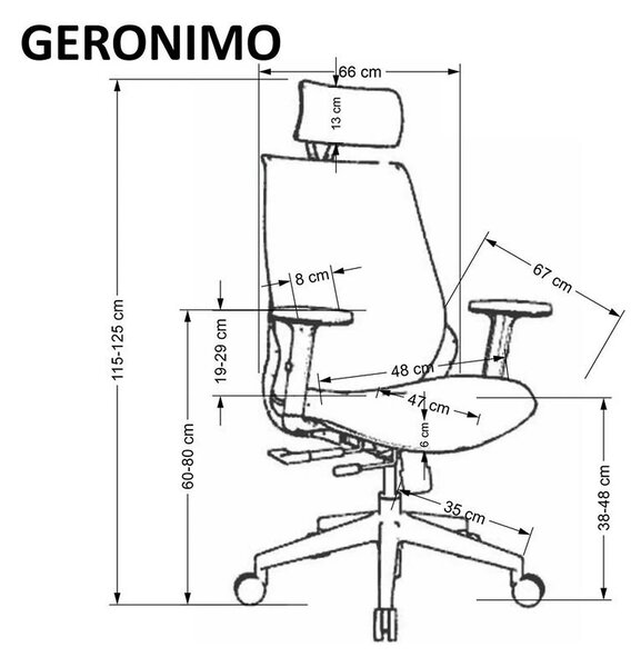 Scaun birou GERONIMO, negru/crom, stofa clasica/metal, 66x67x112/125 c