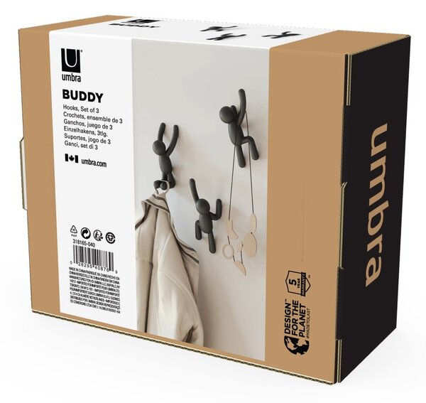 Cârlige 3 buc. de montat pe perete din plastic Buddy – Umbra