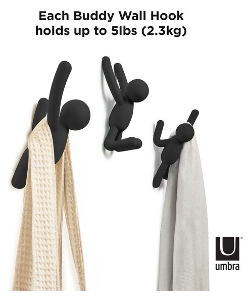 Cârlige 3 buc. de montat pe perete din plastic Buddy – Umbra
