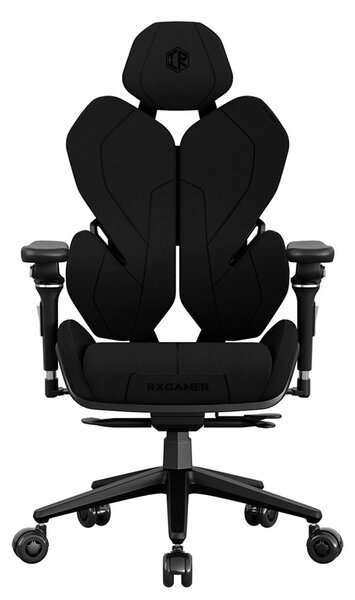 RXGAMER K6-6001 Scaun ergonomic, cotiere 5D, tetiera 2D, mecanism multifunctional inclinare/blocare, pivotant, Textil, Negru