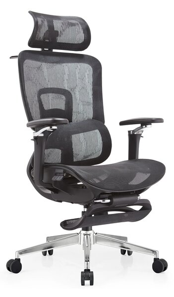 SYBERGO HUMAN PRO Scaun ergonomic, suport lombar, sezut translatie, cotiere 3D, suport picioare, Full Mesh, Negru