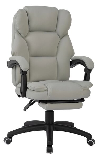Scaun directorial, Masaj si Incalzire in 7 puncte, spatar rabatabil, suport pentru picioare, material textil premium, Gri