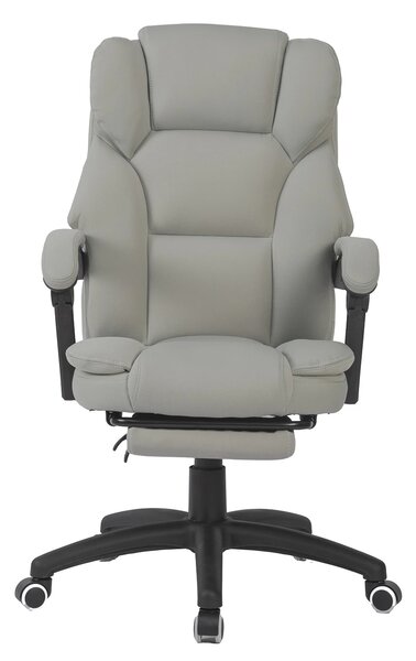 Scaun directorial, Masaj si Incalzire in 7 puncte, spatar rabatabil, suport pentru picioare, material textil premium, Gri