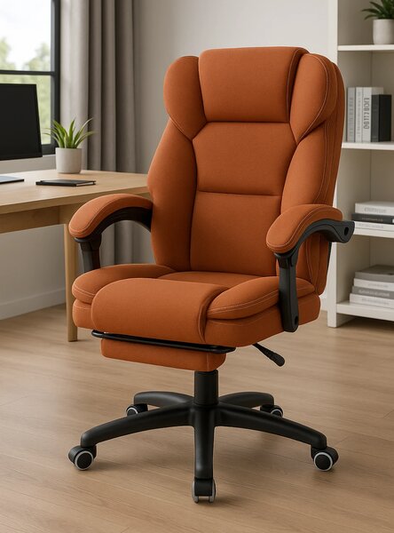 Scaun directorial, masaj lombar, spatar rabatabil, suport pentru picioare, material textil premium, Maro