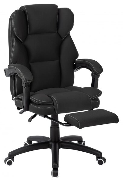 Scaun directorial, masaj lombar, spatar rabatabil, suport pentru picioare, material textil auto premium, Negru