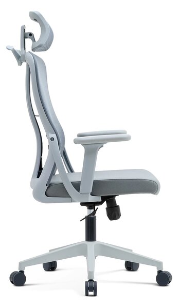 NICOLE-H Scaun ergonomic, cotiere 4D, tetiera 2D, suport lombar ajustabil, umeras, spatar Mesh, sezut textil, Gri
