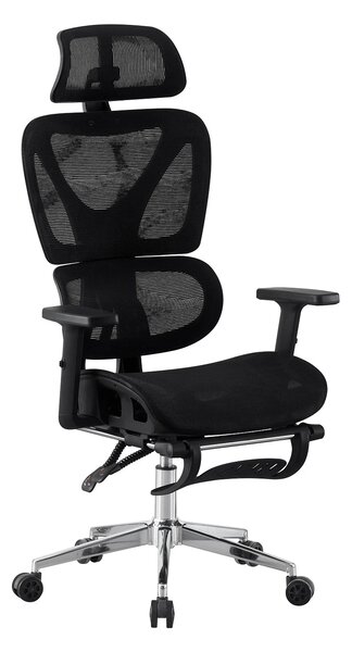 RIGACHAIR Scaun ergonomic, cotiere 2D, tetiera 2D, recliner 155°, suport picioare, Full Mesh, Negru