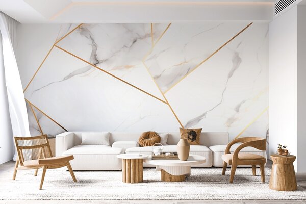 Tapet Imitarea unei suprafețe de marmură cu un model geometric galben, Fototapet Modern, w09363 : Uwalls.ro